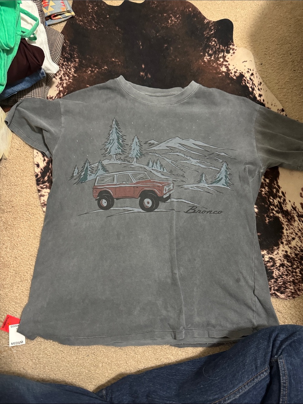 American Eagle Outfitters Gray Tee with Red Bronco Graphic
